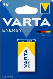Фото 1/2 9V Батарейка VARTA Energy 6LR61 BL1 Alkaline, 1 шт.