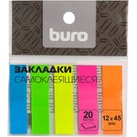 Закладки самокл. пластиковые Buro 45x12мм 5цв.в упак. 20лист