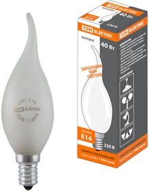 Лампа накаливания "Свеча на ветру" матовая 40 Вт-230 В-Е14 Упак. (100 шт.) TDM