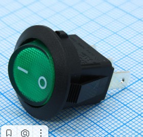 Фото 1/2 RK2-13 1X1N B/G"0-", Переключатель ON-OFF с подсветкой цвет корпуса (черный) цвет кнопки (зеленый) надпись на кнопке "0-"