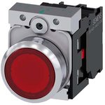 3SU1152-0AB20-1CA0, Illuminated Pushbutton Switch Momentary Function 1NC LED Lamp 500 V Red None