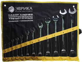Фото 1/4 Набор ключей комбинированных 6-32мм трещоточных 12 предметов в сумке ЭВРИКА