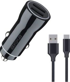 2233, АЗУ 2 USB 2.4А, дата-кабель USB-C, 1m, черный, Axxa