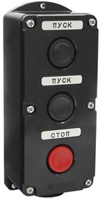Фото 1/3 ПКЕ 222-3 У2, 10А, 660В, 3 элемента, чёрный и красный цилиндр, накладной, IP54, пост управления (ЭТ)