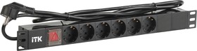 Фото 1/5 PH12-6D1-P, Блок розеток (PDU) 6 розеток DIN49440 с LED выключателем 1U шнур 2м вилка DIN49441 профиль из ПВХ черный (нем.станд)