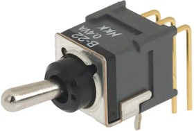 B22JH, Toggle Switches DPDT ON-ON .248 BAT RIGHT ANGL PC .4VA
