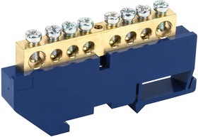 11-2347, Шина «N» нулевая с синим изолятором на DIN-рейку 8x12мм стойка бол. 8 групп