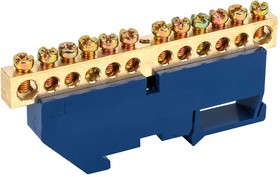 11-2349, Шина «N» нулевая с синим изолятором на DIN-рейку 8x12мм стойка бол. 12 групп