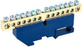 11-2350, Шина «N» нулевая с синим изолятором на DIN-рейку 8x12мм стойка бол. 14 групп