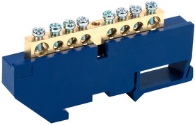 11-2340, Шина «N» нулевая с синим изолятором на DIN-рейку 6x9мм стойка бол. 8 групп