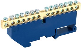 11-2343, Шина «N» нулевая с синим изолятором на DIN-рейку 6x9мм стойка бол. 14 групп