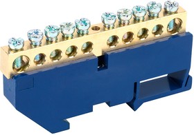 11-2348, Шина «N» нулевая с синим изолятором на DIN-рейку 8х12мм стойка бол. 10 групп