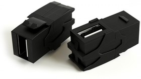 Hyperline KJ1-USB-VA2-BK Вставка формата Keystone Jack с проходным адаптером USB 2.0 (Type A), 90 градусов, ROHS, черная
