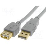 CAB-USBAAF/3G, Кабель, USB 2.0, гнездо USB A, вилка USB A, позолота, 3м, серый