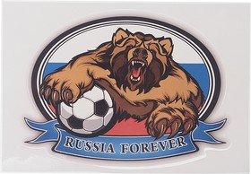 06812, Наклейка виниловая вырезанная "RUS-флаг медведь forever" 10х14см полноцветная AUTOSTICKERS