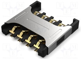 SIM7050-8-0-00-A, Разъем: для карт памяти; Micro SIM; push-pull; SMT; gold flash