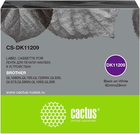 Фото 1/3 Картридж ленточный Cactus CS-DK11209 DK-11209 черный для Brother P-touch QL-500, QL-550, QL-700, QL-800