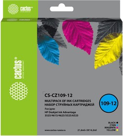 Фото 1/2 Картридж струйный Cactus CS-CZ109-12 черный/голубой/ желтый/пурпурный набор (64.2мл) для HP DJ IA 3525/5525/4525