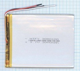 Аккумулятор универсальный 3x80x100 мм 3.8V 3000mAh Li-Pol (3 Pin)