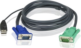 Фото 1/4 ATEN 2L-5201U, Кабель KVM USB(тип А Male)+HDB15(Male)  -  SPHD15(Male) 1,2м., черный/ATEN
