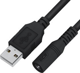 GCR-53521, GCR Переходник кабеля питания 1.0m USB AM / DC 5.5х2.1 mm, M/F