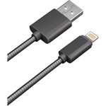 Дата-кабель разъем 8-pin Apple Lightning 1м оплетка металл черный CE-605B