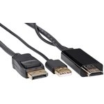 Кабель переходник VCOM HDMI(M) +USB-DP(M) 4Kx60Hz 1.8M, (CG599AC-1.8M)