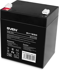 Фото 1/7 Sven SV-0222005, Батарея SVEN SV 1250 (12V 5Ah), напряжение 12В, емкость 5А*ч, макс. ток разряда 80А, макс. ток заряда 1.5А, свинцово-кислот