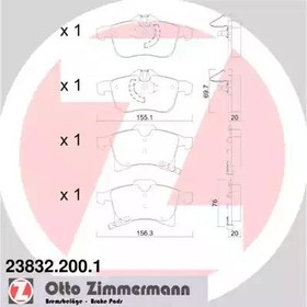 Фото 1/2 23832.200.1, 23832.200.1_колодки дисковые !перед. 155x70x20 \ Opel Astra H/Meriva/Zafira 1.4-2.0/1.7CDTi 03