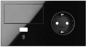 Simon 100 Черный глянец Кит 2 поста, фронт. Накладка на 1 розетку Schuko (справа) + 1 з/у USB SC + 1 клавиша выключателя