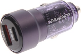 BZ20 transparent purple, Устройство зарядное в прикуриватель 1USB + 1 Type C 12V BOROFONE