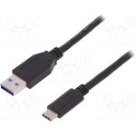 AK-300136-010-S, Cable; USB 2.0; USB A plug,USB C plug; nickel plated; 1m; black