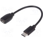 AK-300316-001-S, Cable; USB 2.0; USB B micro socket,USB C plug; nickel plated