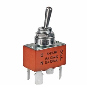 S21AWF, Toggle Switches DPST ON-OFF .250 QC SPLSHPRF BUSHING 15A
