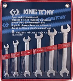 1106MR01, KING TONY Набор рожковых ключей, 8-19 мм, 6 предметов