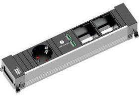 916.0041, Desk Outlet with 2x Custom Modules POWER FRAME 1x DE Type F (CEE 7/3) Socket / USB-A Socket - GST18i3 Plug 100mm