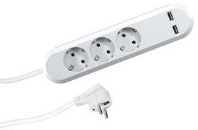 381.801, Outlet Strip SMART 3x DE Type F (CEE 7/3) Socket / USB-A Socket - White 1.5m