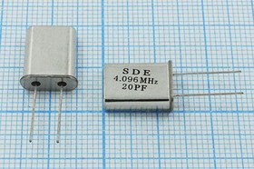 Кварцевый резонатор 4096 кГц, корпус HC49U, нагрузочная емкость 20 пФ, точность настройки 30 ppm, марка 49U[SDE], 1 гармоника, (SDE 20PF)