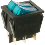 IRS-2101-1C3, Переключатель синий с подсветкой ON-OFF (15A 250VAC) DPST 6P