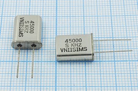 Кварцевый резонатор 45000 кГц, корпус HC49U, S, точность настройки 15 ppm, стабильность частоты 30/-10~60C ppm/C, марка РПК01МД-6АС, 3 гармо