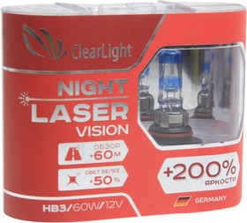 Фото 1/3 ML9005NLV200, Лампа 12V HB3 65W +200% бокс (2шт.) Night Laser Vision CLEARLIGHT