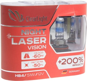 Фото 1/2 ML9006NLV200, Лампа 12V HB4 55W +200% бокс (2шт.) Night Laser Vision CLEARLIGHT