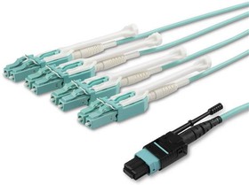 Фото 1/5 MPO8LCPL5M, MPO to LC Multi Mode OM3 Fibre Optic Cable, 50/125μm, Aqua, 5m