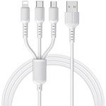 USB-кабель 3-в-1 AM-8pin/microBM/Type-C 1 метр, 2.4A, ПВХ, белый 23752-BX16imtW