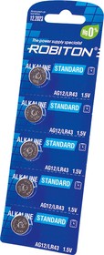 ROBITON STANDARD R-AG12-0-BL5 (0% Hg) AG12 LR43 386 186 МЦ-1142 BL5, Элемент питания