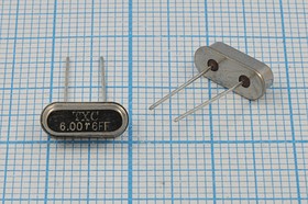 Кварцевый резонатор 6000 кГц, корпус HC49S3, нагрузочная емкость 20 пФ, точность настройки 30 ppm, марка 9B[HC49S3], 1 гармоника, (TXC6.00T6
