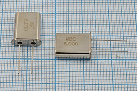 Кварцевый резонатор 6000 кГц, корпус HC49U, нагрузочная емкость 16 пФ, точность настройки 30 ppm, стабильность частоты /-40~70C ppm/C, HC-49