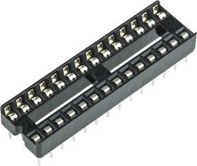 A 28-LC/7-T, 2.54mm Pitch Vertical 28 Way, Through Hole Stamped Pin Open Frame IC Dip Socket, 1A
