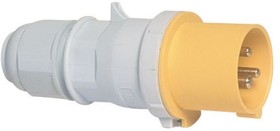 2137, IP44 Yellow Cable Mount 2P+E Industrial Power Plug, Rated At 32A, 110 V