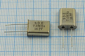 Кварцевый резонатор 7000 кГц, корпус HC49U, нагрузочная емкость 16 пФ, марка 49U[SDE], 1 гармоника, (SDE16PF)